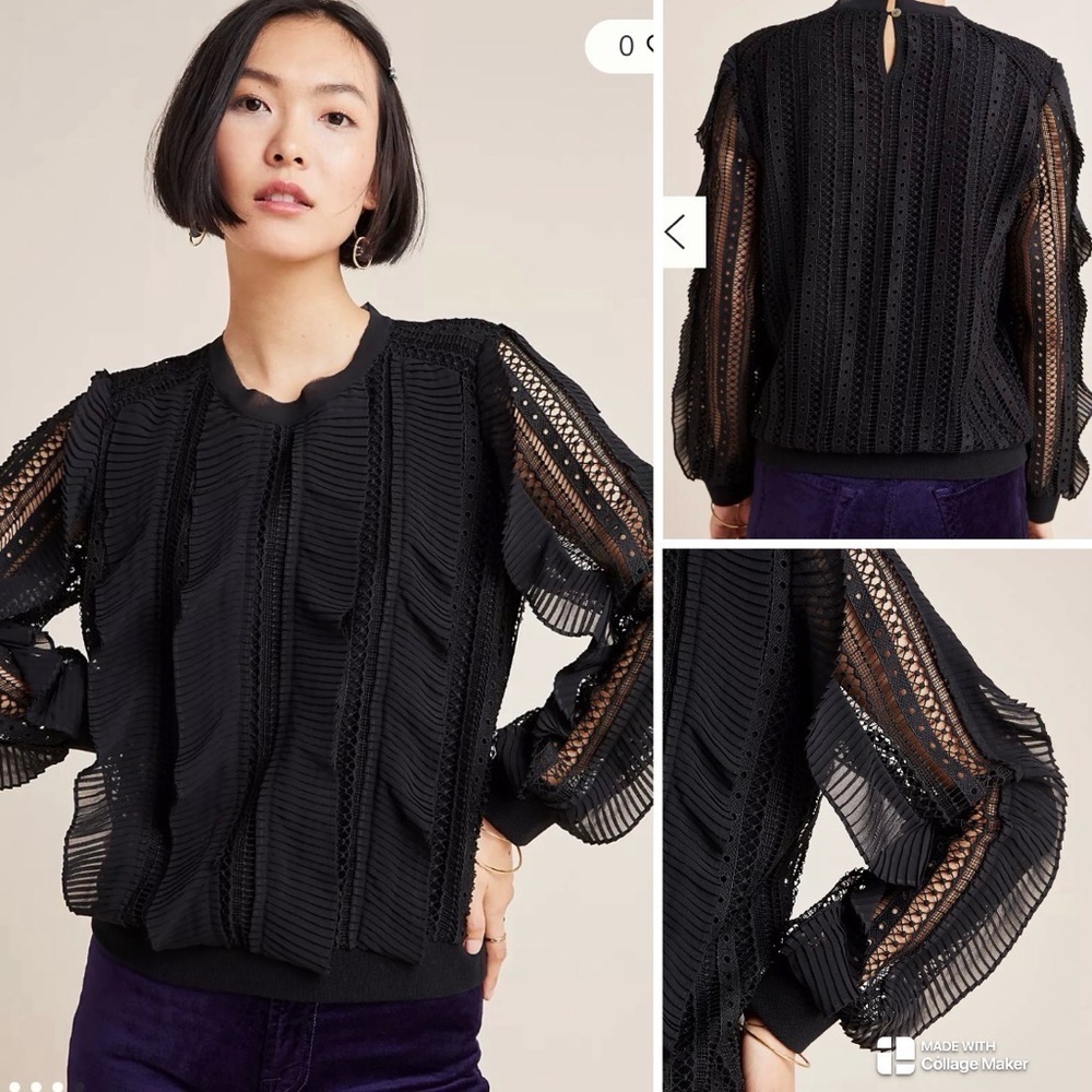 Anthropologie NWOT Calligraphy lace ruffle blouse